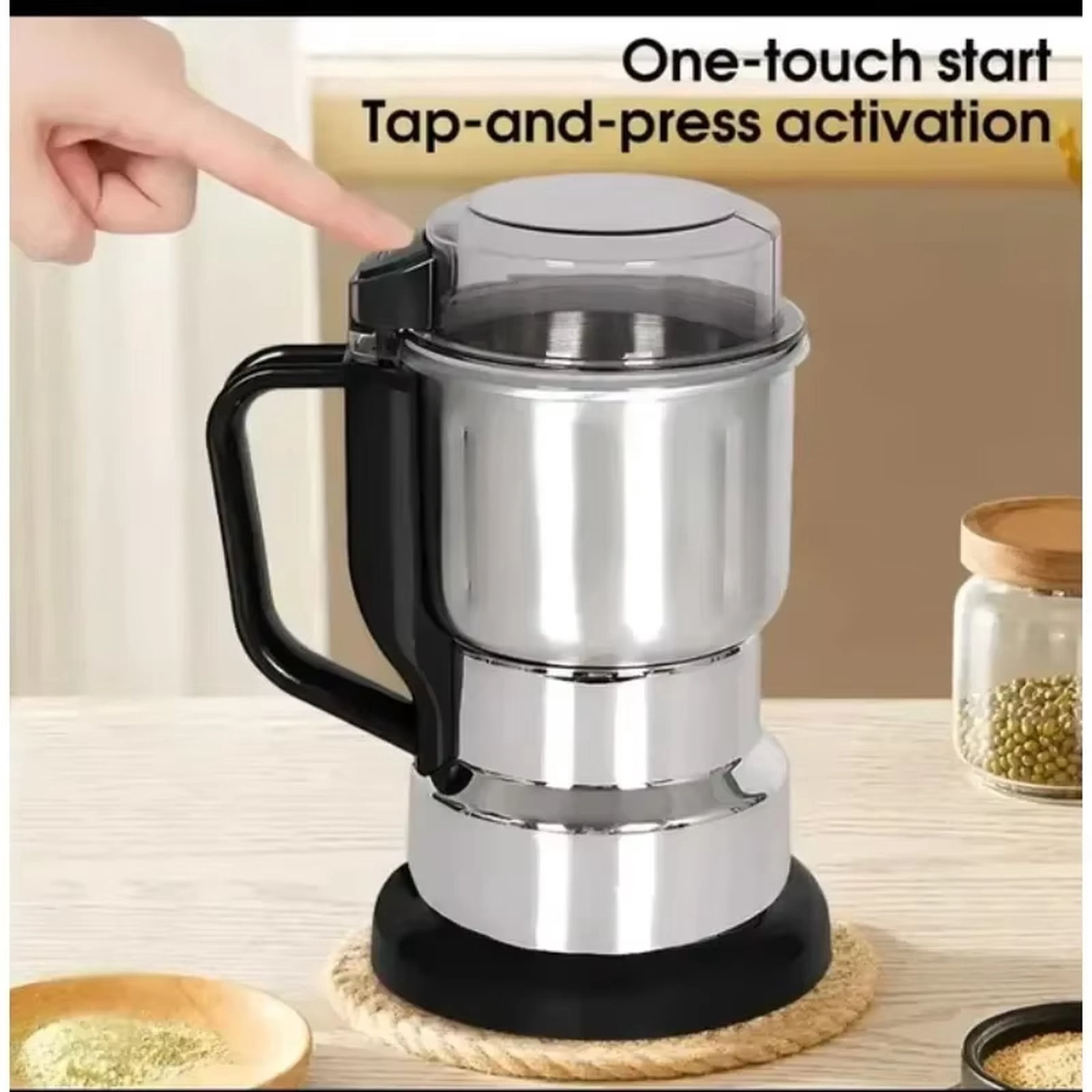 Electric Spice Grinder, High-Speed Coffee Bean Grinder for Spices, Herbs, and Nuts, Stainless Steel Mill Machine for Superfine Powders, Multifunctional Kitchen Grain Grinder White