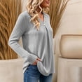 thumbnail image 5 of Women's V Neck Long Sleeve Ribbed Knit Tunic Tops Button Decor Pleated Front Casual Loose Fit Blouse Fall Winter Fashion Sweater Gray, 5 of 9