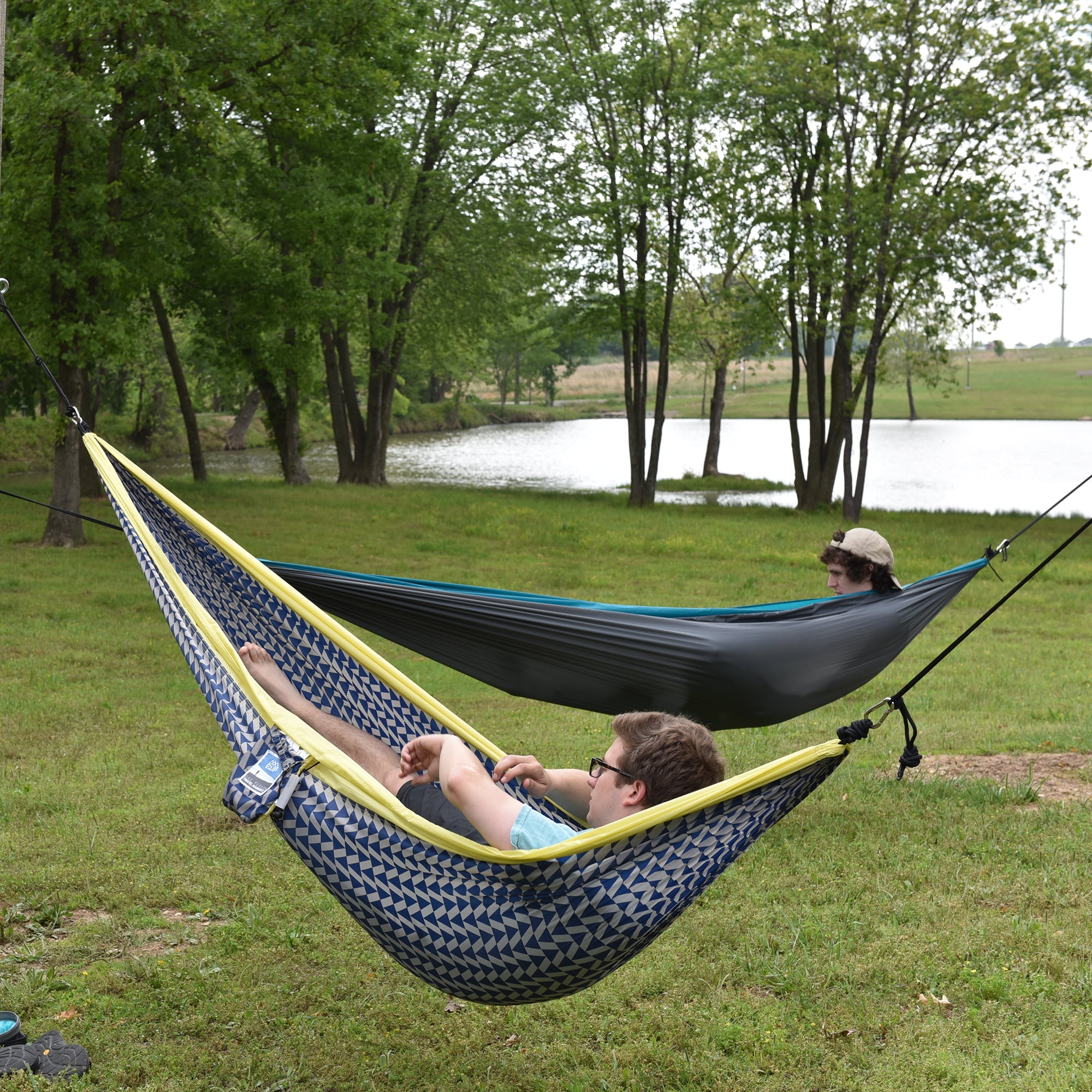 Equip Lightweight Portable Nylon Hammock, 1 Person Turquoise and Gray, Open Size 116" L x 59" W