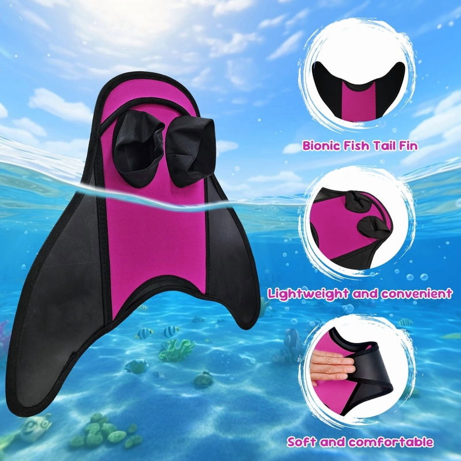 Kids Mermaid Swim Fins, Lightweight Adjustable Monofin Snorkeling Tail Fin for Pool Training and Swim Practice