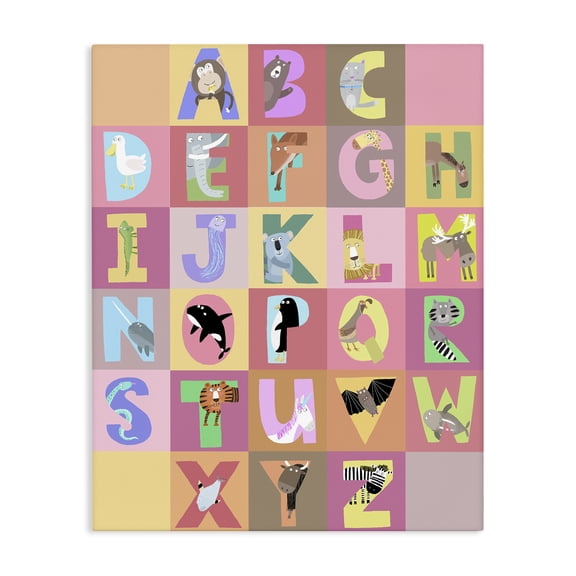 Stupell Industries Contemporary Animal Alphabet in Pink Canvas Art, 16 x 20, by Carla Daly