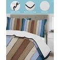 thumbnail image 4 of Quilts Twin-XL Size Bedding Set, Blue Brown Lightweight Quilted Comforter, Farmhouse Wood Grain Vintage Vertical Striped Reversible Bedspread Coverlet with Pillow Covers for All Season, 68" x 98", 4 of 7