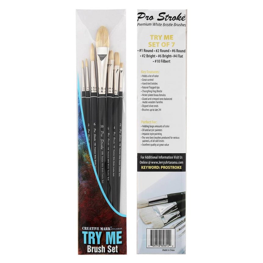 Creative Mark Artist Paint Brush Set ProStroke Bristle Long Handle Paint Brushes Assorted