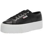Superga Women's 2790 Black Nappa Leather Lace Up Platform Sneaker (7, Black Leather)