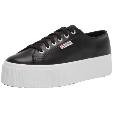 Superga Women's 2790 Black Nappa Leather Lace Up Platform Sneaker (7, Black Leather)
