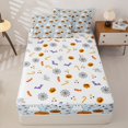 thumbnail image 4 of Manfei Halloween Ghost Pumpkin Zipper Twin Comforter Sets with Fitted Sheet and 2 Pillowcases for Kids, Blue Cartoon Stars Print Zipper Bedding Set, Halloween Reversible, 4pcs, 4 of 6