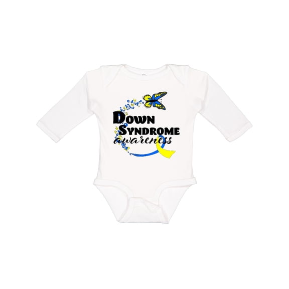 Inktastic Down Syndrome Awareness with Butterfly and Ribbon Boys or Girls Long Sleeve Baby Bodysuit