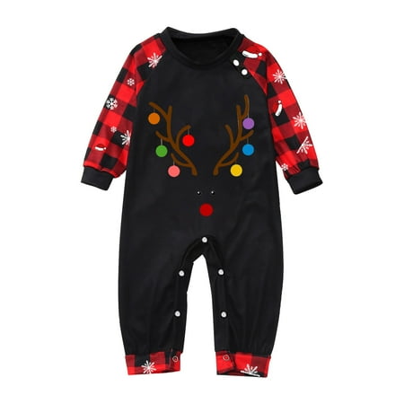 

Baby Sleepwear For Christmas Family Matching Pajamas Cute Big Headed Deer Print Pjs Plaid Long Sleeve Tops And Pants Soft Casusal Holiday Sleepwear