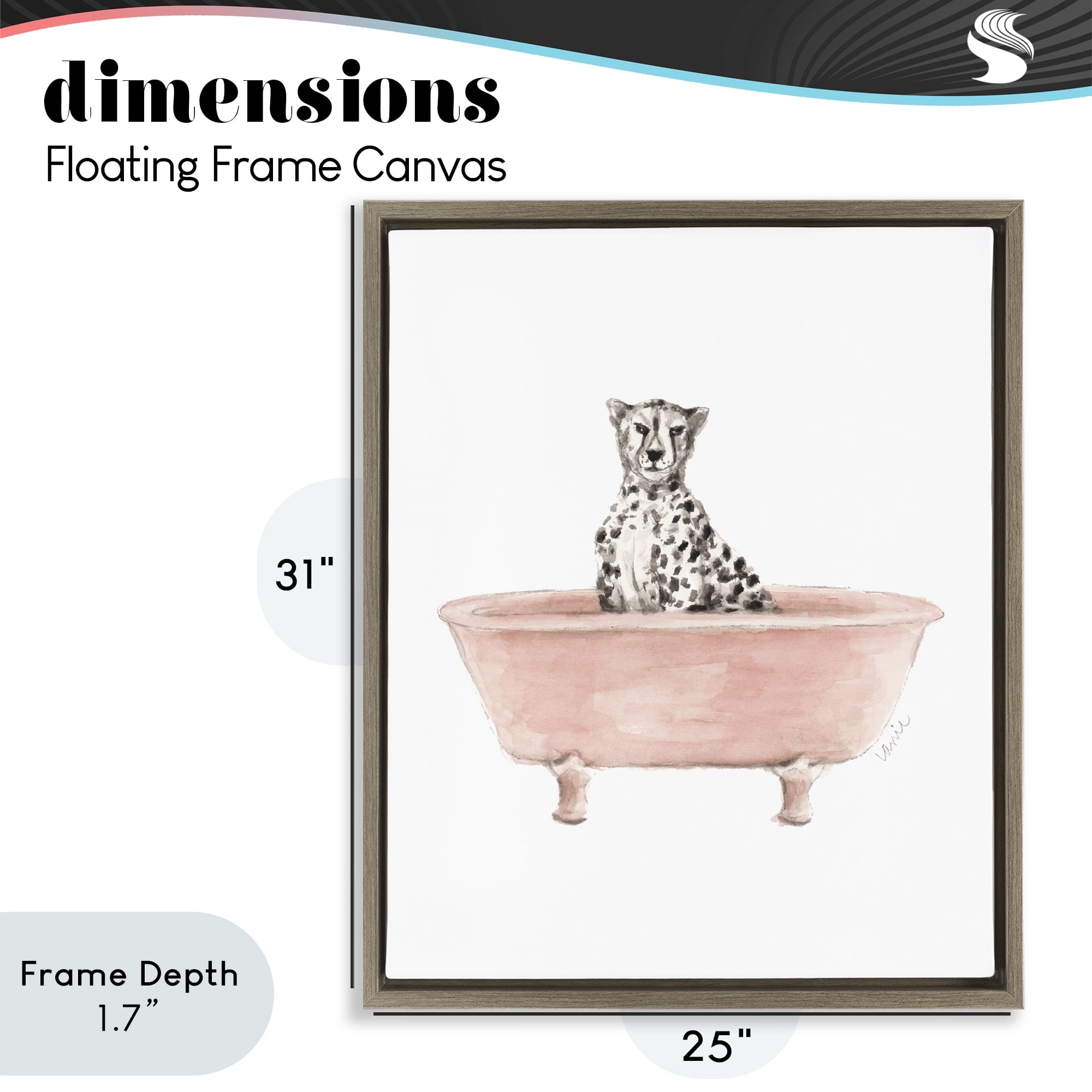 Stupell Industries Cheetah in Pink Tub Brown Framed Floater Canvas Wall Art, design by Lanie Loreth