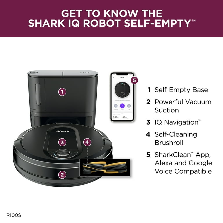 Shark IQ Robot Self-Empty™ RV1000S, Robot Vacuum, Home Mapping,  Self-Cleaning Brushroll, Wi-Fi