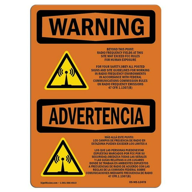 SignMission OS-WS-A-1218-L-12478 12 x 18 Po OSHA Avertissement - au-Delà de Ce Point Radio Fréquence Bilingue