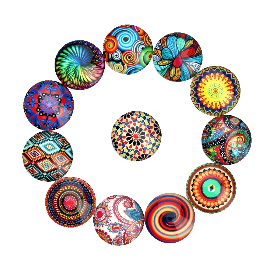 Floral Mixed Pattern Round Photo Glass Cabochons Domed 12 20mm Jewelry Findings 