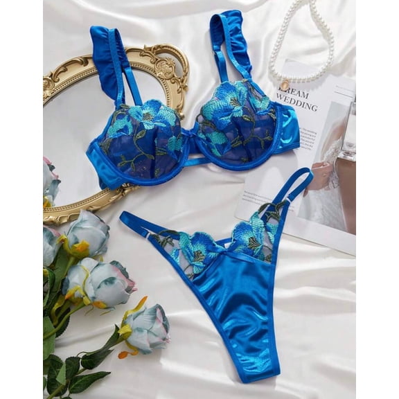 Blue Lingerie Floral Embroidery