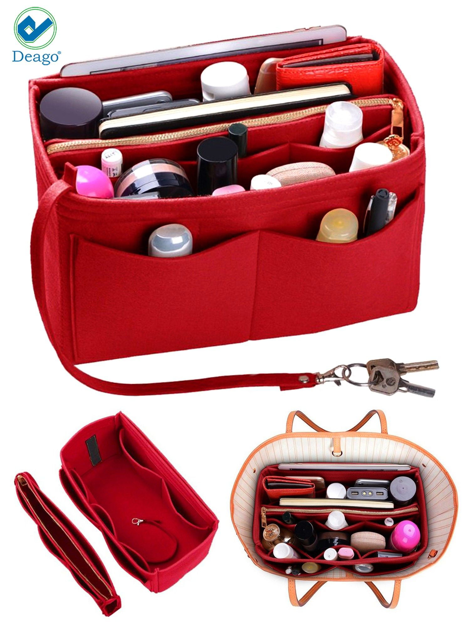 RED Luxury Zipped Shaper Bag Purse Organizer Liner For Neverfull GM