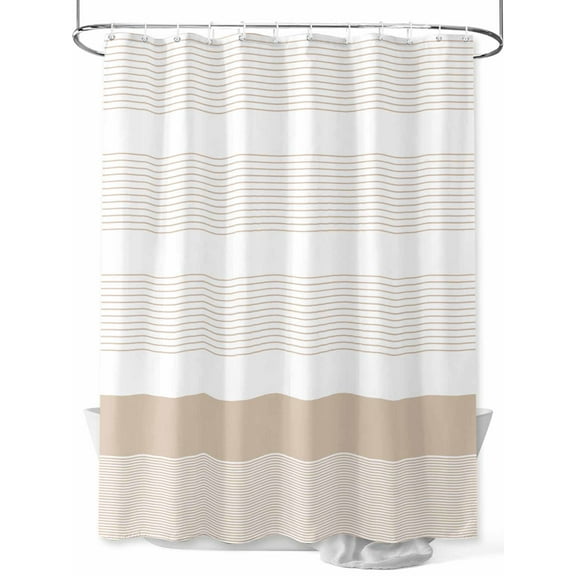 Fsddascl Brown Stripe Shower Curtain Set - 66" x 72" Washable Bathtub Curtain with 12 Hooks, Modern Rustic Horizontal Brown Striped Waterproof Fabric Stall Shower Curtains for Bathroom/Bathtub