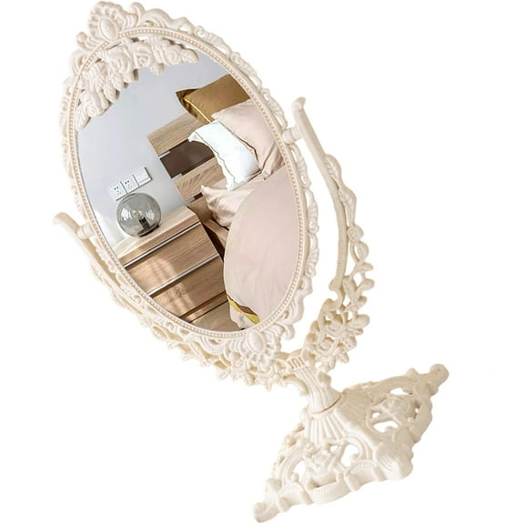 IBASETOY Vanity Mirrors With Lights,Portable Table Desk Mirror,Oval Royal Carved Mirror,Adjustable 360°Rotation Tavel Make Up Mirror