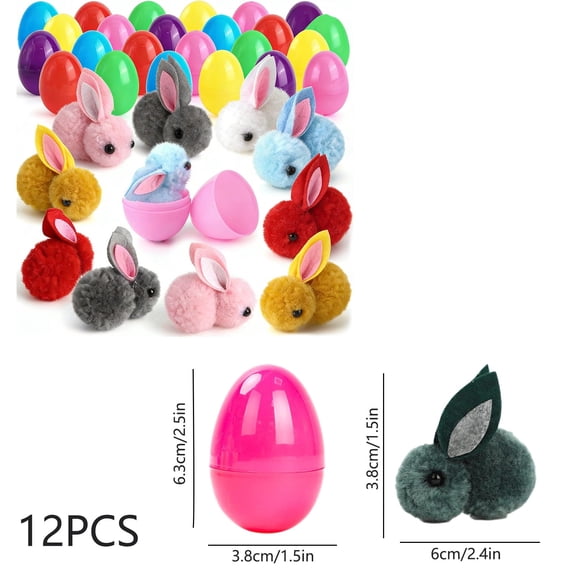ToyKingdee Fillable Easter Eggs with Plush Bunny Surprises, Easter Egg Hunt Toys, Party Favors and Basket Stuffers for Kids