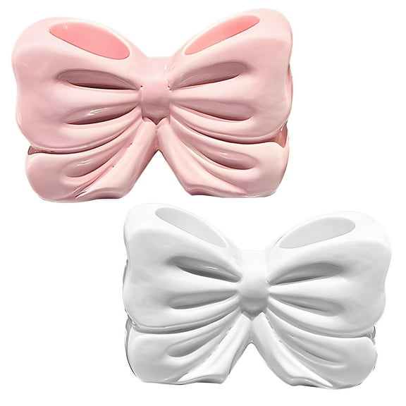 2 Pcs Toothbrush Holders, Ceramic Bow Bathroom Accessories, Cute Toothbrush & Toothpaste Organizers, Moisture-Proof Toothbrush Stands, Ideal for Stylish Washrooms, Pink White