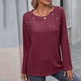 thumbnail image 2 of lcziwo Womens Blouses Trendy Ribbed Knit Button Sweaters Loose Fit Long Sleeve Crewneck Pullover 2024 Fall Solid Color Basic Tee Shirts Sales Today Clearance Red,XL, 2 of 4
