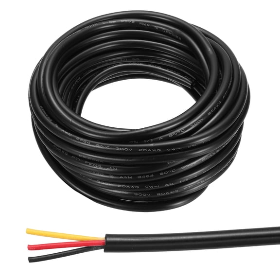 18AWG Electrical Wire 3 Conductors 20FT/6.1m UL2464 Power Cable Flexible Extension Signal Signal Cable Black for LED Strips Lamps Lighting Power Supply