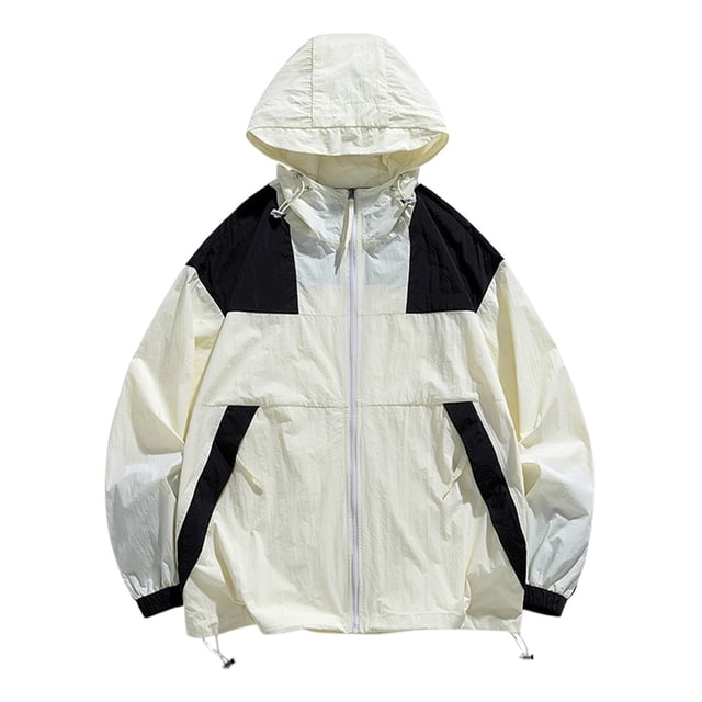 GYUJNB Manteaux d'Été pour Femmes, Manteaux Coupe-Vent pour Femmes à Blocs de Couleur avec Fermeture Éclair, Cordon de Serrage, Élasticité Ajustable, UPF50, Coupe-Vent contre le Soleil pour Femmes, Blanc