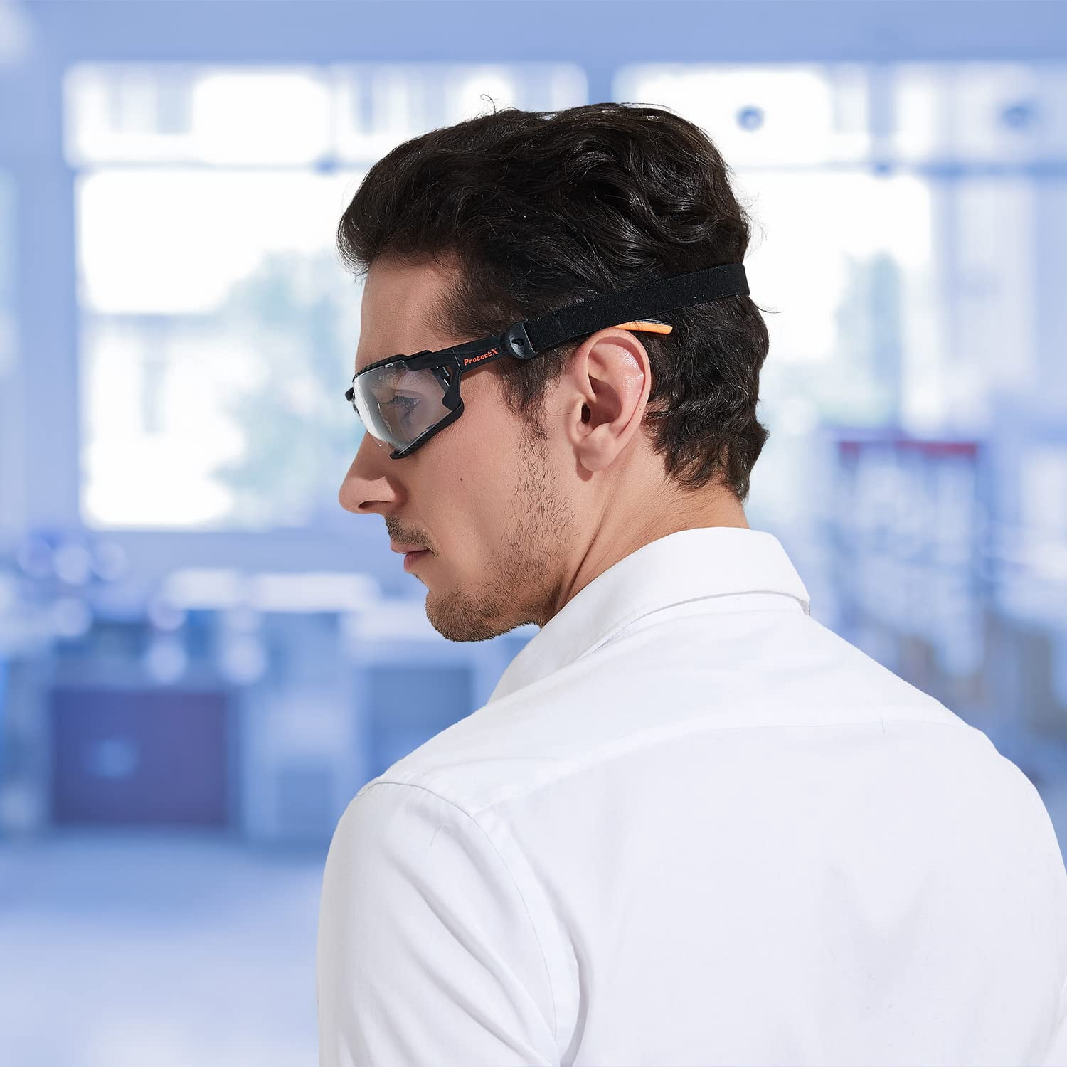 ProtectX Safety Glasses Foam Lens Wrap w Strap, Scratch Resistant Anti Fog Polycarbonate Lenses ANSI Z87.1 with UV Protection