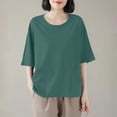 thumbnail image 2 of VEKDONE Womens Tops Summer Half Sleeve Crewneck Loose Fit Blouse Solid Color Lightweight Pullover Top with Pockets Casual Housewear Shirts Green XL, 2 of 5
