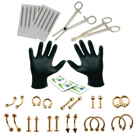 Blomdahl Ear Piercing - BodyJ4You 36PCS Piercing Kit Rose Goldtone Steel 14G 16G Belly Ring Tongue Tragus Eyebrow Nipple Lip Nose