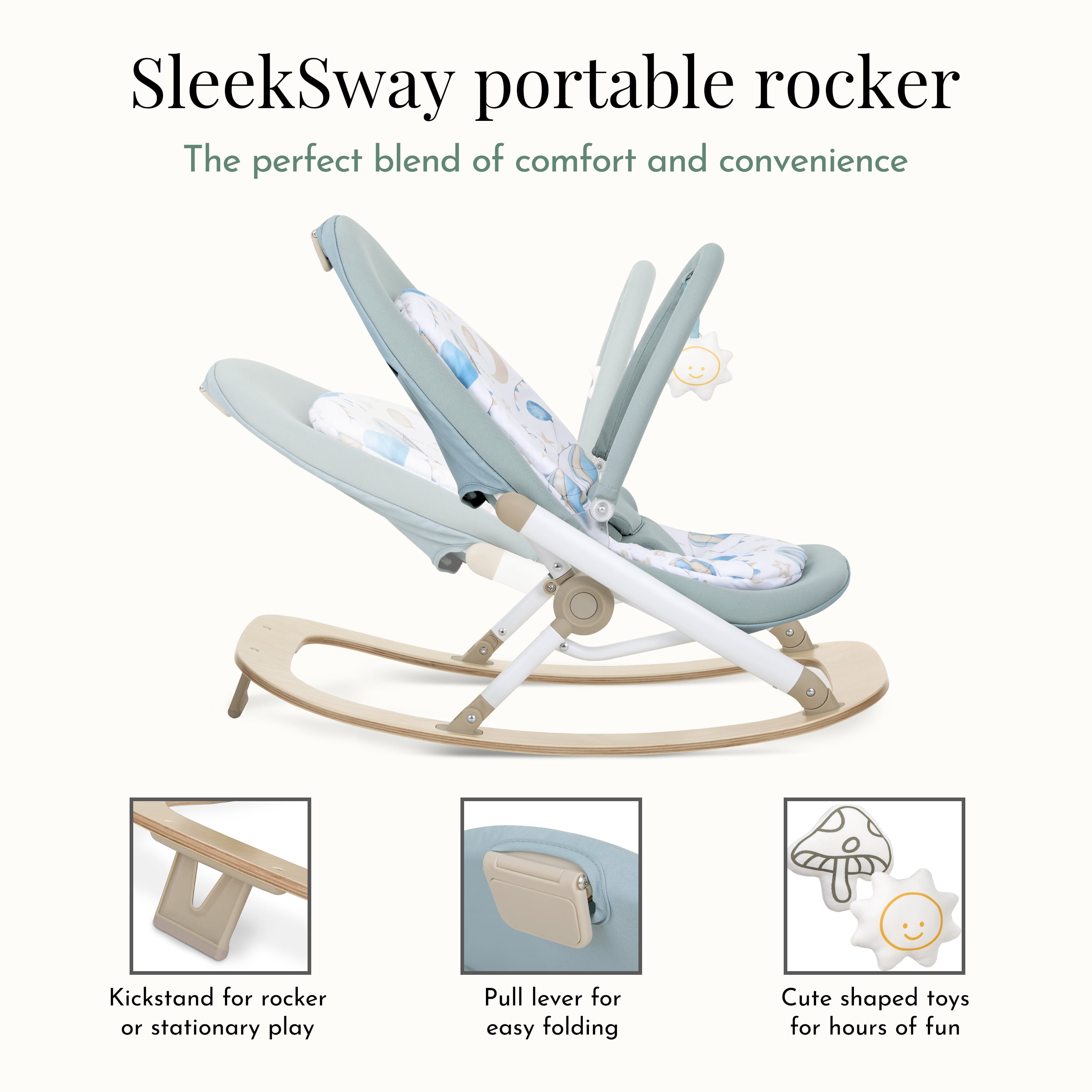 Dream On Me SleekSway Portable Rocker, Mint White