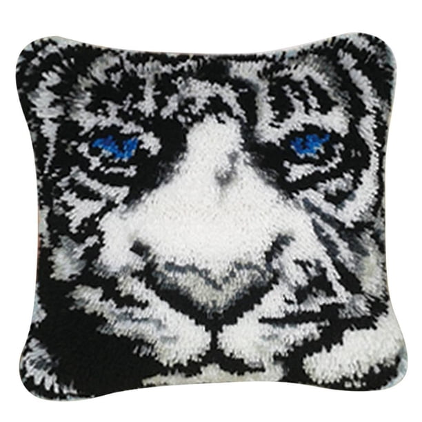 Kit de gancho de pestillo de animales para hacer fundas de cojín, manualidades, costura, crochet, 17 x 17 pulgadas Tigre blanco