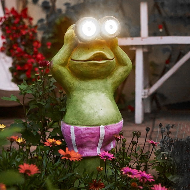 Luces de jardín de dibujos animados Decoración con energía apariencia Accesorios a prueba de agua Estatuas de jardín de resina para césped brillo cálido CUTICAT Luces en forma de rana