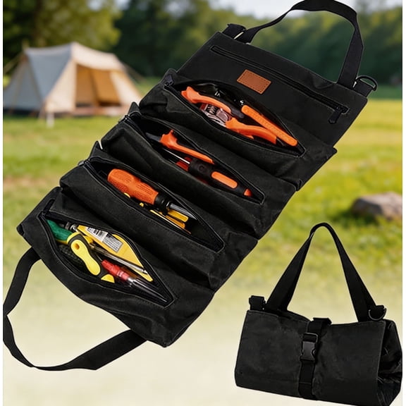 Zrova Roll Up Tool Bag, Heavy Duty Waterproof Oxford Cloth Tool Organizer, Portable Zipper Pouch for Mechanic, Electrician, Repairman & DIY Enthusiasts