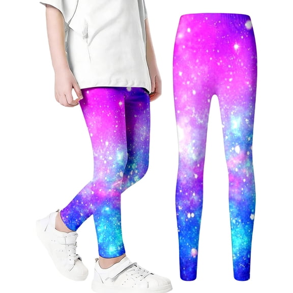 Kiijoy Girls Galaxy Starry Sky Print Leggings Base Layer Pants Stretch Tights, Sizes 1-12