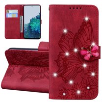 Dteck for Samsugn Galaxy S23 Plus Case Wallet with Credit Card Slots Sparkle Diamond Rhinestone Butterfly Cute for Girls PU Leather Magnetic Closure Folio Flip Phone Cover for Samsung S23 ,Red