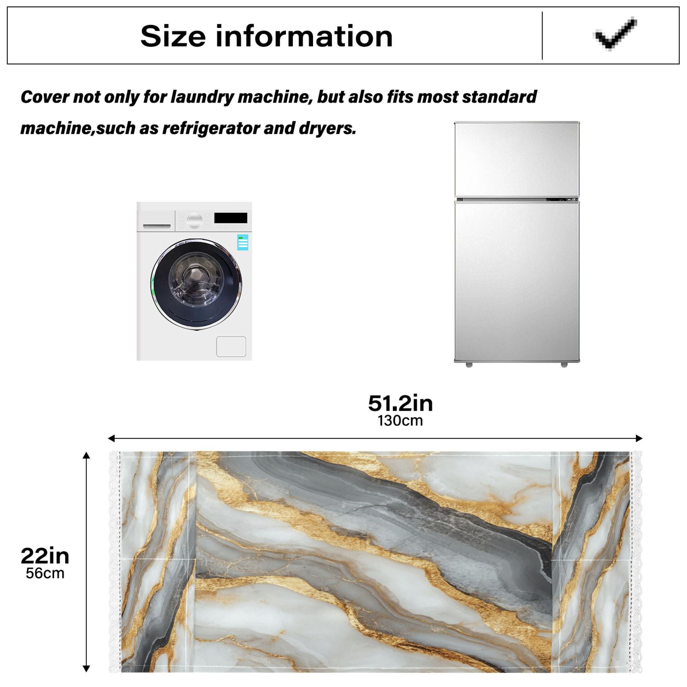 WOBOGO Black Gold Marble Pattern Washing Machine Cloth Dryer Refrigerator Top Cover Protective Non-Slip Mat For Kitchen Laundry