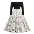 thumbnail image 2 of Robes de Fête de Noël pour Femmes Robe Imprimée de Noël Épaules Dénudées Manches Longues Style Rétro Petite Robe (Taille: S), 2 of 4