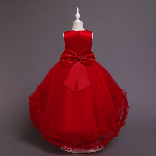 LEEy-world Robes pour Filles Robe à Volants Imprimée et Couleur Unie Ligne A Évasée Ceinturée Robe de Soirée Décontractée, Rouge