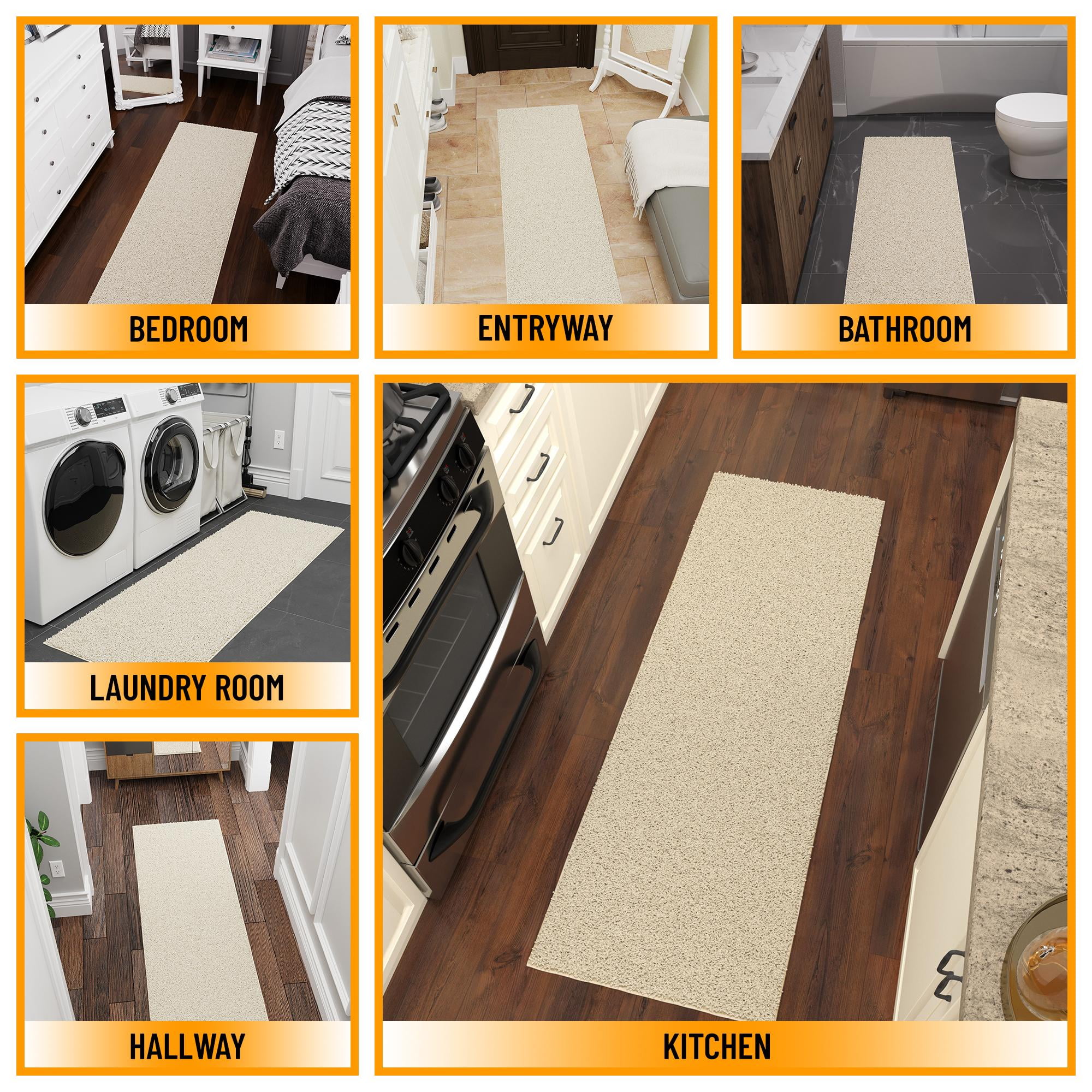 Ottomanson Rabbit Non-Slip Rubberback Solid 2x5 Soft Indoor Runner Rug, 20" x 59", Cream