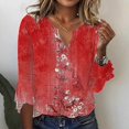thumbnail image 4 of Womens Tops Summer Vintage Floral Seven Split Ruffle Sleeve V Neck Top Plus Size Fashion Shirt Polyester Spandex Blend Soft Stretchy S Sweaters For Women, 4 of 4