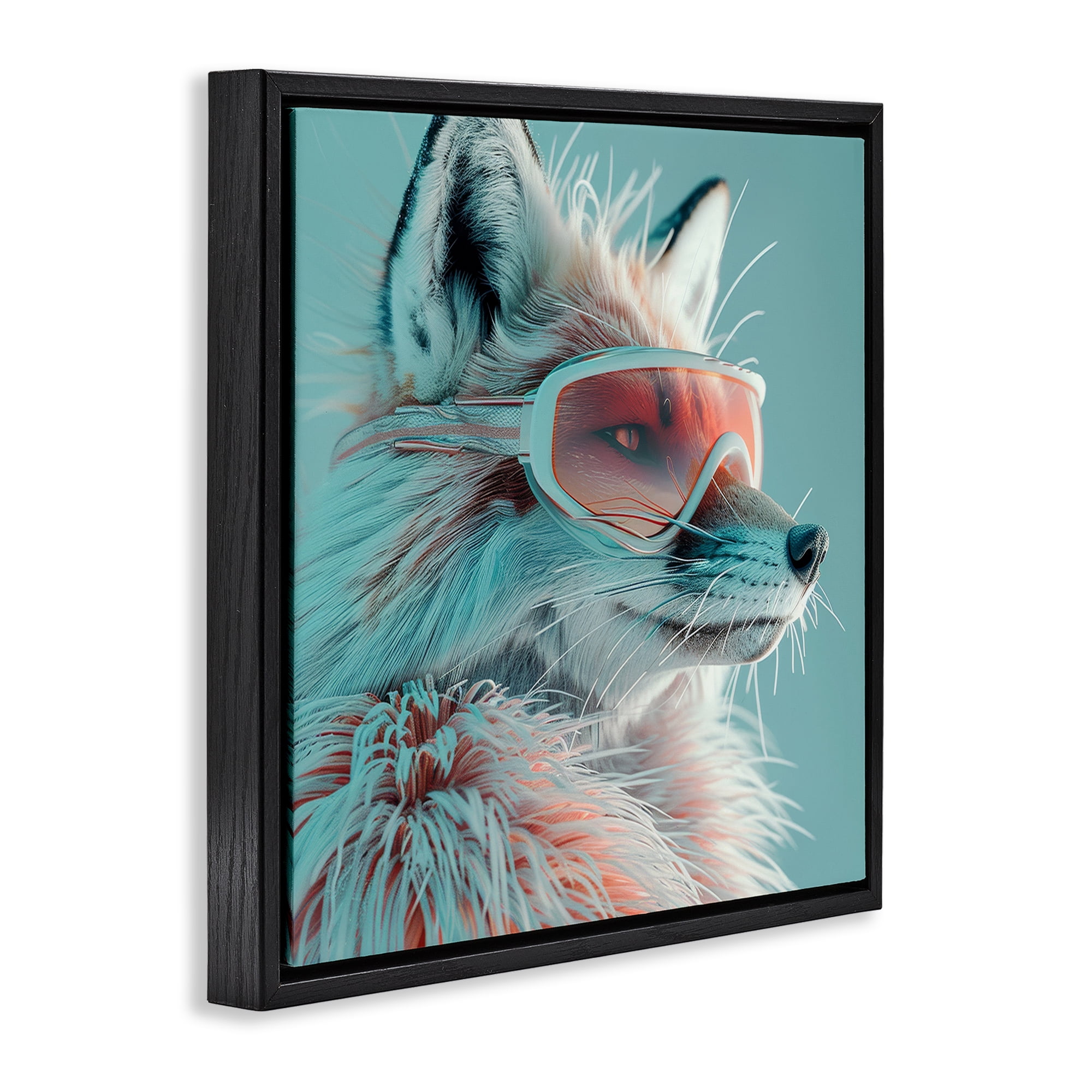 Stupell Industries Winter Whimsy Fox Animals Painting Black Floater Framed Canvas Art Print Wall Art, 18 x 18