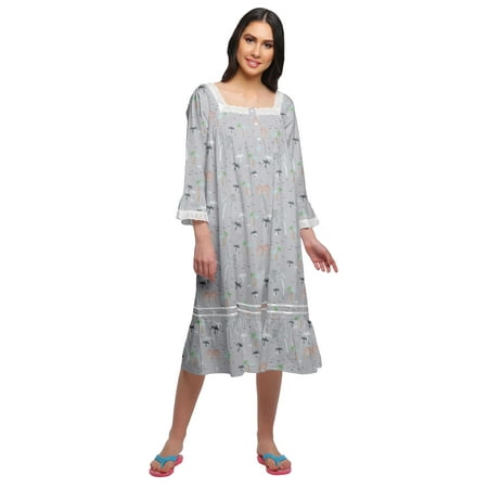 

Moomaya WoMen s Printed Long Sleeve Square Neck Cotton Sleepwear Gown