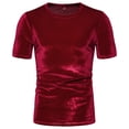 thumbnail image 2 of FINALGANG Mens Crew Neck Velvet Solid Color Short Sleeve T-Shirts Slim Fit Evening Party Club Fashion Casual Tees For Daily Wear Classic Top M, 2 of 4