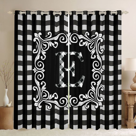 Feelyou Fashion Monogrammed E Curtains Pack of 2 (42x84 Each) for Teen, Bohemian Western Flower Curtains Blackout, Square Abstract Bedroom Curtains, Blackout Curtains Bedroom Decor