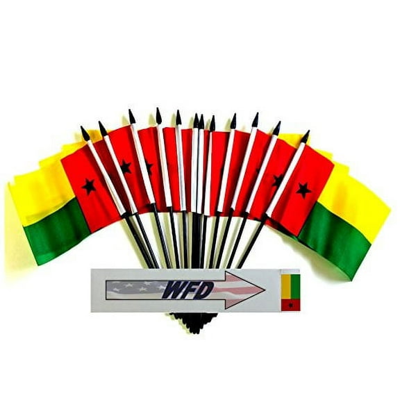 Pack of 12 4"x6" Guinea-Bissau Polyester Miniature Office Desk & Little Table Flags, 1 Dozen 4"x 6" Guinea-Bissauan Small Mini Hand Waving Stick Flags (Flags Only)