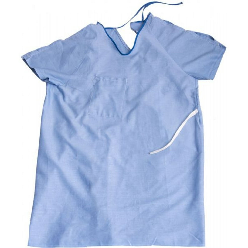 Hospital Patient Tieside IV Gown with Telemetry pocket Solid Blue