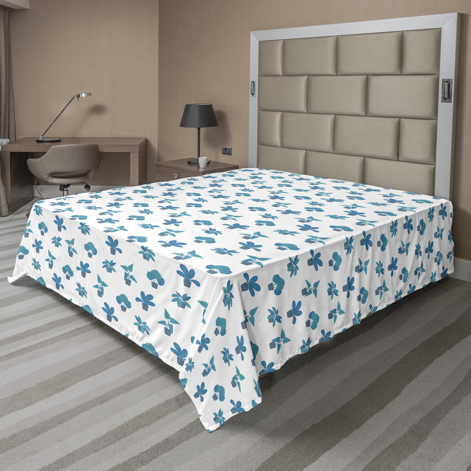 Floral Flat Sheet, Repeating Formations of Botanical Plants on a Plain