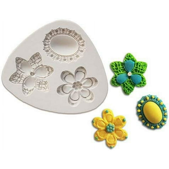O'Creme Silicone Fondant Mold, Brooch and Flowers