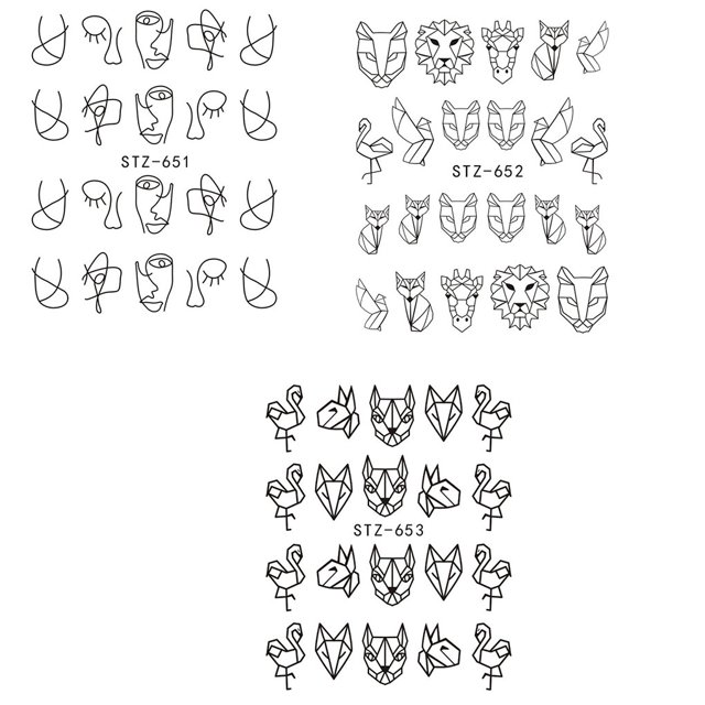 Cartoon Animal Line Drawing Nail Stickers Diy Fake Full Nail Tip Decals Beauty Art Tools Workhe