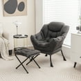 thumbnail image 2 of Gymax Lazy Sofa Chair Accent Leisure Armchair with Folding Footrest & Storage Pocket Grey, 2 of 10