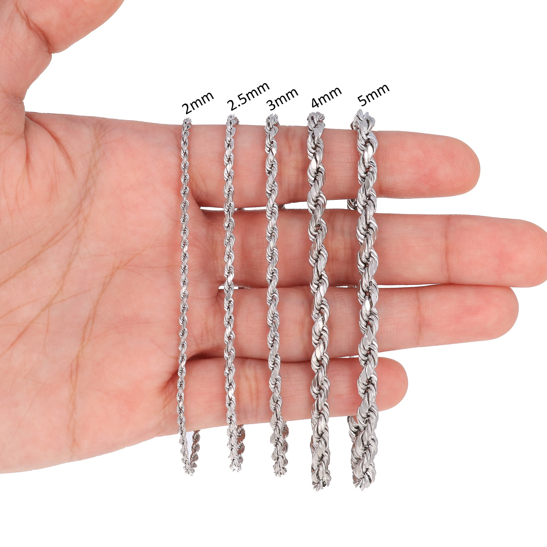 Nuragold 10K Real White Gold Rope Diamond Cut Chain Bracelet 7"-9" (2mm-5mm) Italian Jewelry for Men & Women